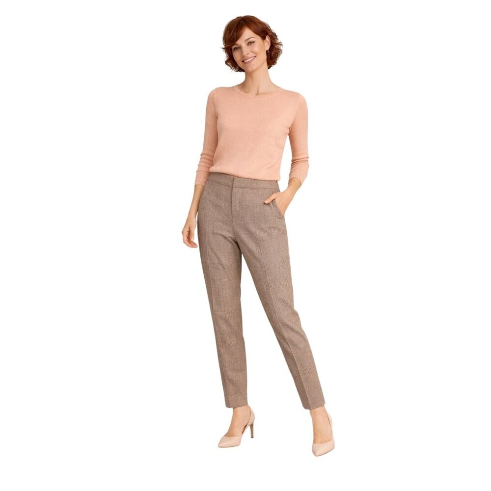 2/$30 ZARA  Slim Fit Plaid Trousers Size 2 Brown Viscose & Polyester Blend